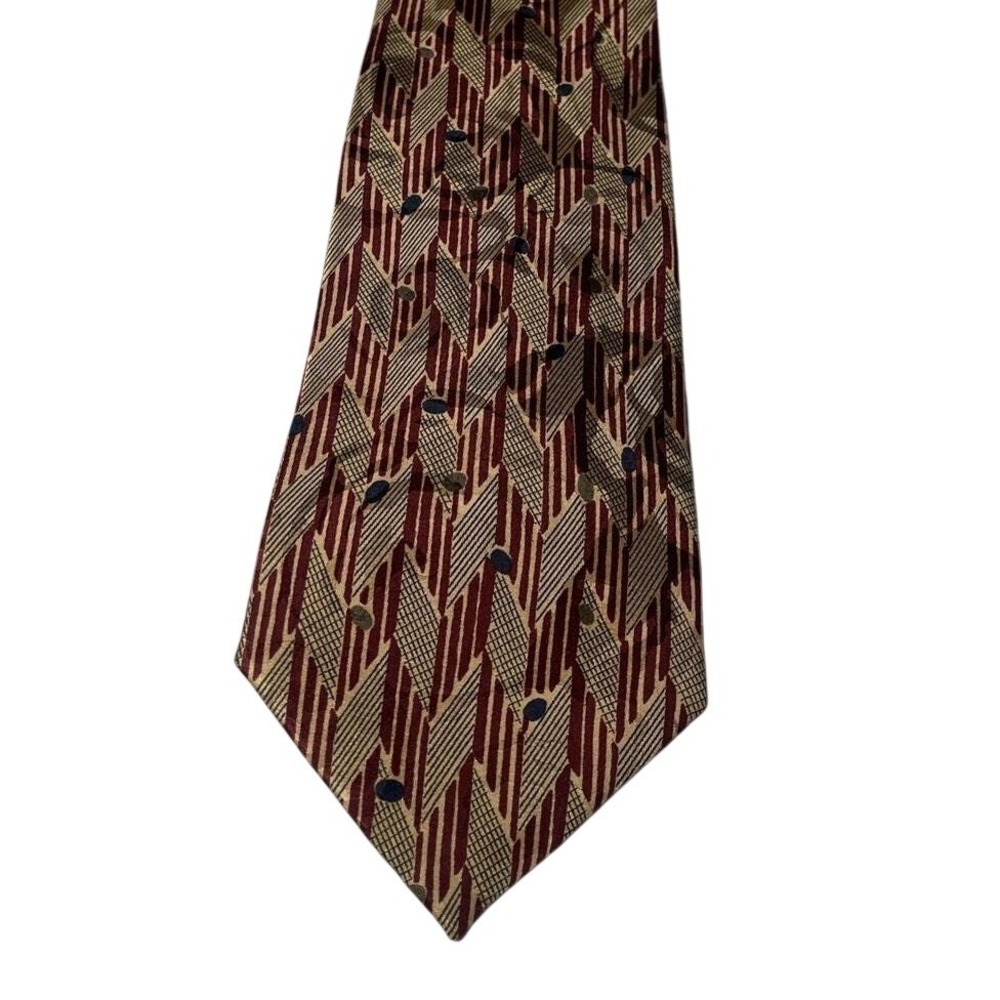 ROBERT TALBOTT Studio Red Blue Gold Geometric Silk Necktie TIE 58"L x 4"W